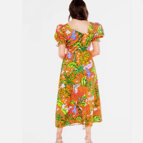 Gold Asymmetrical Ruffled Sundress with Puff Sleeves - Picture 3 of 12